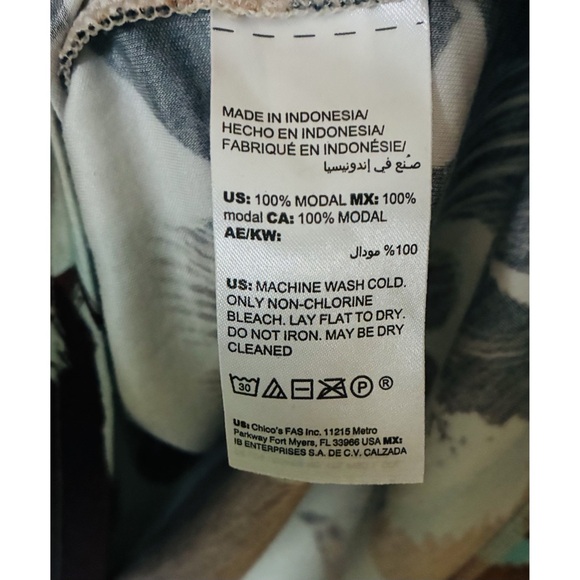 Chico's 3 Multicolor Blue Brown Palm Abstract Print Ruched Sleeve Top XL - Picture 7 of 9